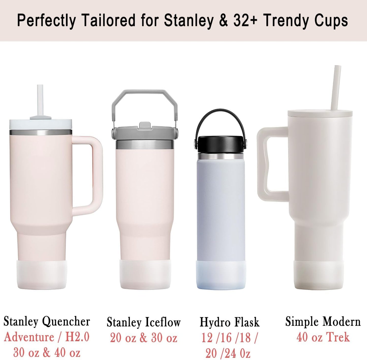 KTKUDY 2-Pack Silicone Boot for Stanley Tumbler 40 30 20 oz & Intended for Hydro Flask 12-24 oz - Cup Boot fit Select Yeti, Simple Modern, Owala Water Bottle - Bottom Cover Accessories Fit Stanley Cup