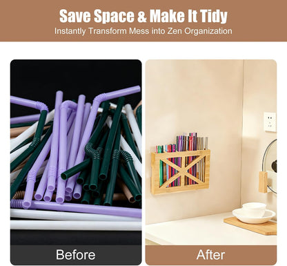 PEKER Straw Organizer for Cabinet Door, Peel and Stick Straw Holder with 5 Sections, Fast-Drying Ventilated Storage Rack for Reusable, Smoothie and Boba Straws