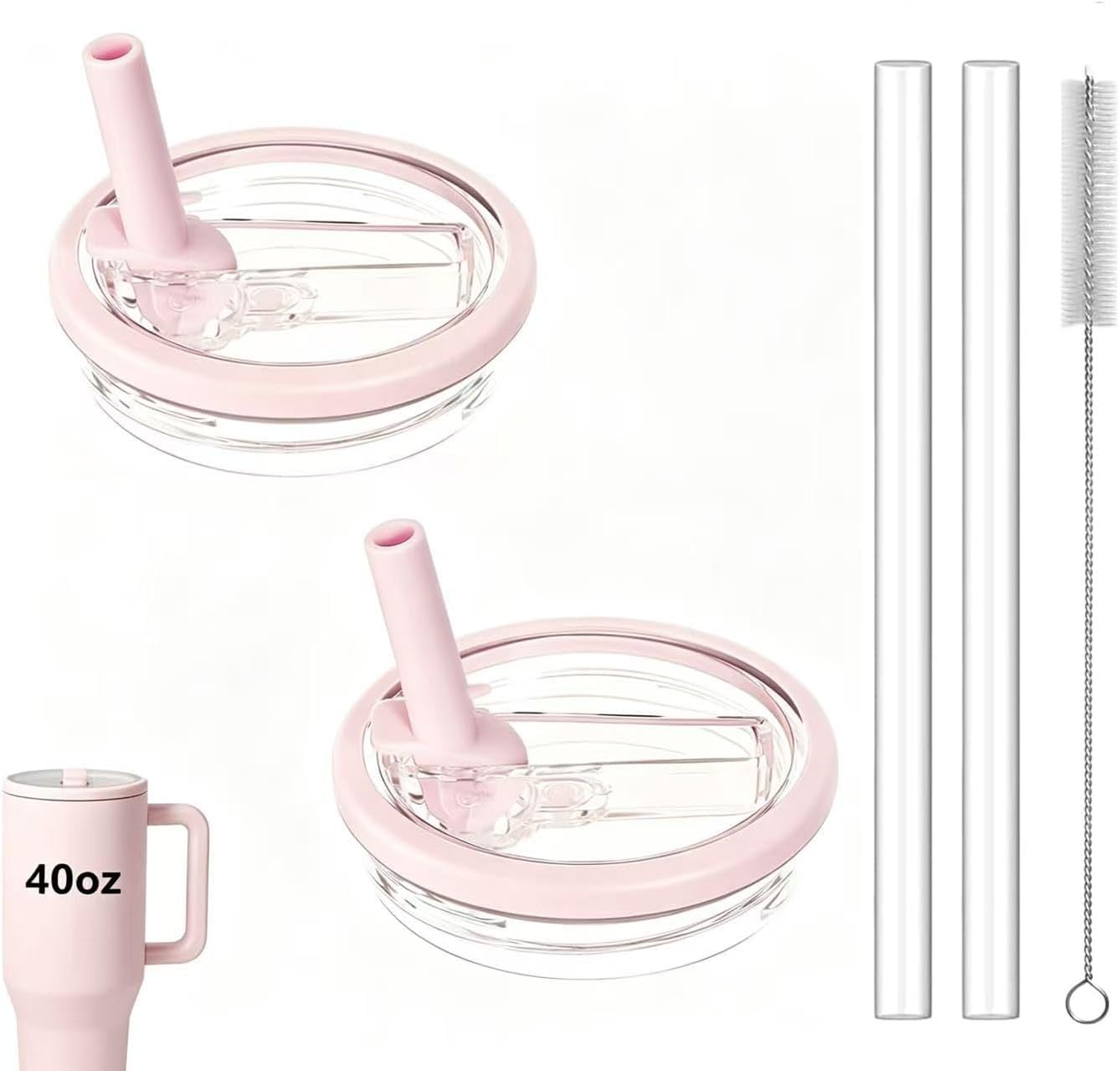 2 Pack 40 oz Tumbler Flip Straw Lid Replacement fit for HydroJug, Spill Proof Splash Resistant Tumbler Lids,Reusable Leak Proof Tumbler Cover for Cup Accessories (Pink)