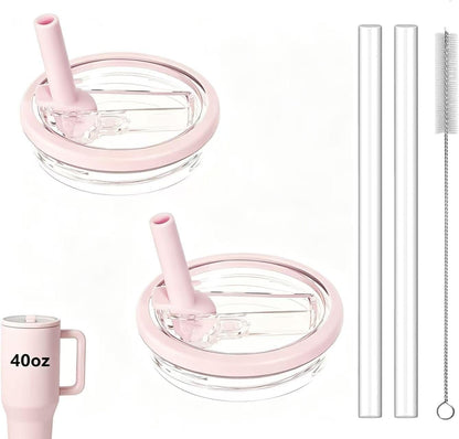 2 Pack 40 oz Tumbler Flip Straw Lid Replacement fit for HydroJug, Spill Proof Splash Resistant Tumbler Lids,Reusable Leak Proof Tumbler Cover for Cup Accessories (Pink)