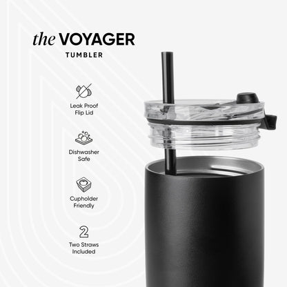 Simple Modern Voyager Tumbler with Flip Lid | Travel Coffee Mug | Insulated Stainless Steel Cold Brew Iced or Hot Coffee Cup | Gifts for Women Men Her Him | 16oz, Almond Birch