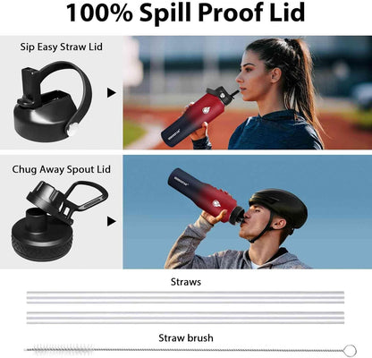 SENDESTAR 40oz Water Bottle Wide Mouth Stainless Steel Vacuum Insulated Double Wall with Straw Lids Fit in Any Car Cup Holder