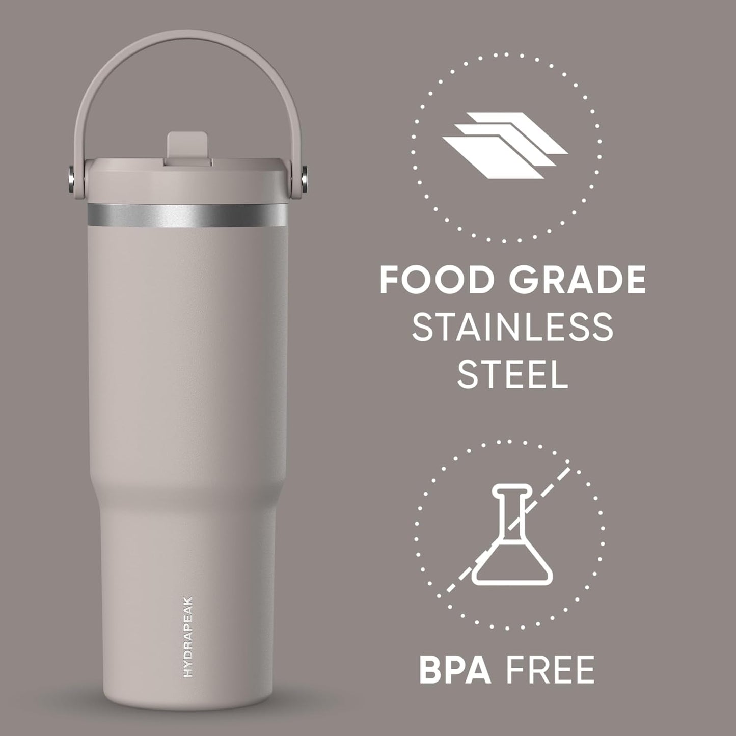 Hydrapeak Nomad 32oz Insulated Stainless Steel Travel Tumbler with Handle & Straw Lid, Leakproof, Cupholder Friendly, Keeps Drinks Cold 24 Hours, Reusable Bottle for Daily Hydration (Pale Sage)