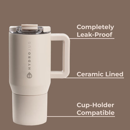 HydroJug Coffee Traveler 20 oz - Leak-Resistant, Ceramic-Lined Insulated Travel Coffee Mug for Hot or Cold Drinks with Flip Lid & Handle, Dishwasher Safe Coffee Tumbler, Cascade