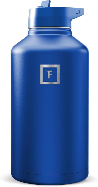 IRON °FLASK Camping & Hiking Hydration Flask with Straw, Wide Mouth Insulated Stainless Steel Sports Water Bottle - 40 oz Midnight Black