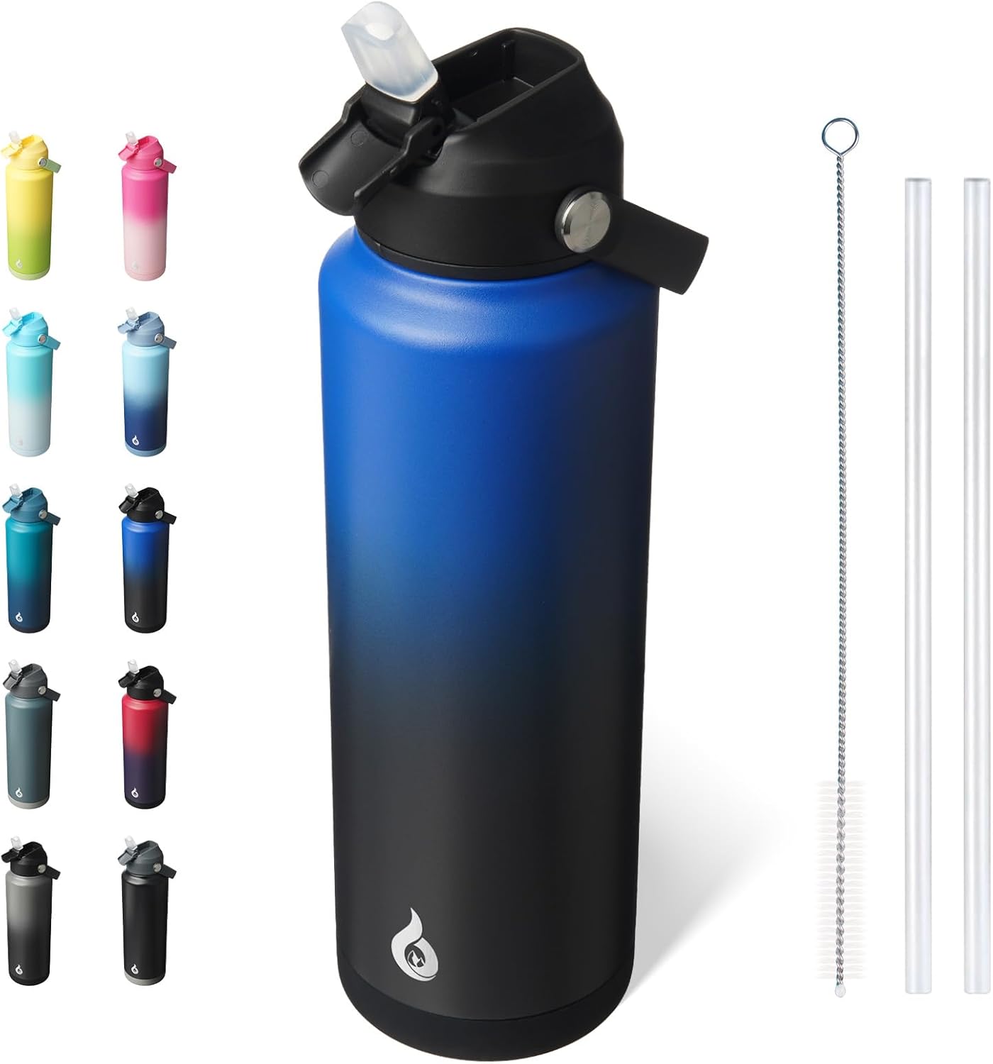 BJPKPK Insulated Water Bottle with Straw Lid, 18oz Thermo Water Bottles with Soft Nozzle, Flex Handle & Non-slip Boot, BPA Free Leak Proof Stainless Steel Metal Thermo, Tumblers, Cups,Sea Salt