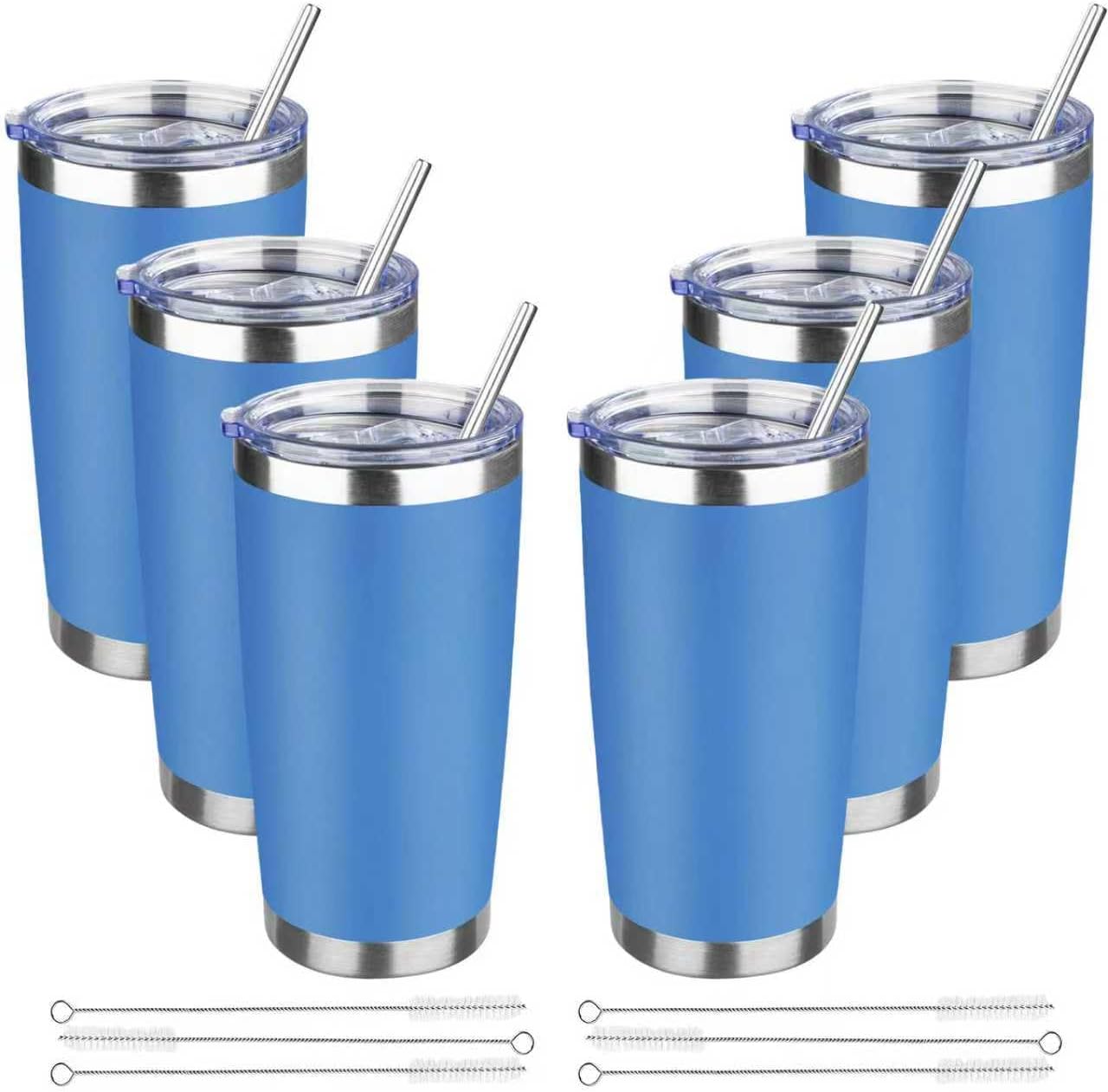 20 oz Tumbler with Lids and Straws, Stainless Steel Insulated Travel Coffee Mug, Double Wall Vacuum Insulated Tumblers, Powder Coated Coffee Tumbler for Cold & Hot Drinks (Light Purple)