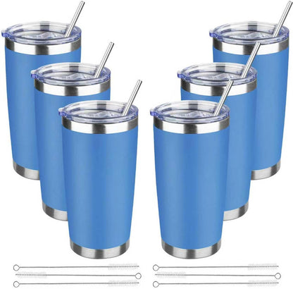 20 oz Tumbler with Lids and Straws, Stainless Steel Insulated Travel Coffee Mug, Double Wall Vacuum Insulated Tumblers, Powder Coated Coffee Tumbler for Cold & Hot Drinks (Light Purple)