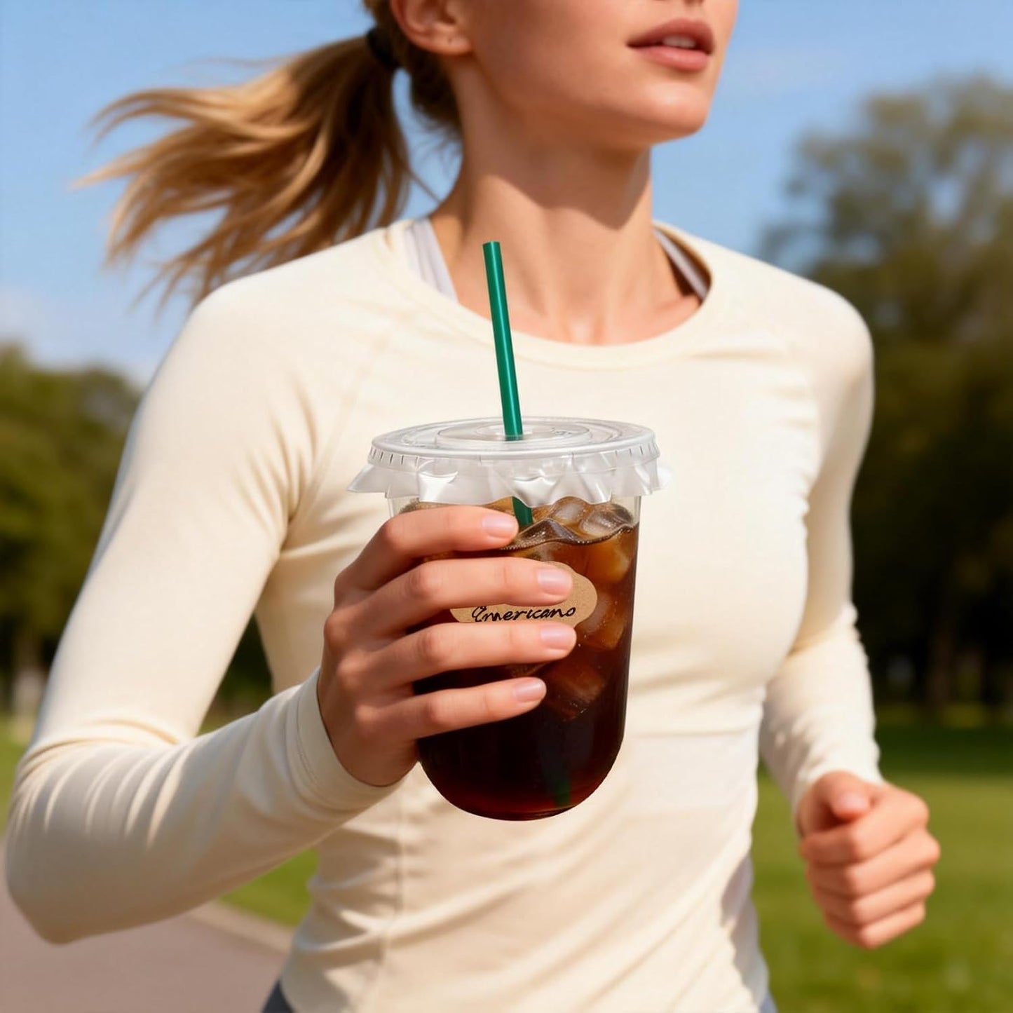 25 Sets 16 oz Clear Plastic Cups with Lids and Straws, Disposable Iced Coffee Cups for Cold Beverages, Smoothies, Bubble Tea, Includes Leak-Proof Paper and Stickers