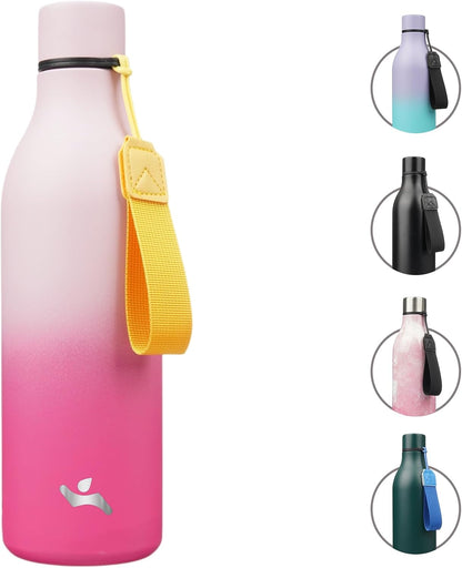 Konokyo Insulated Water Bottle with Strap,18 oz Double Wall Stainless Steel Vacuum Bottles Metal Water Flask,Macaron Green - Colors B
