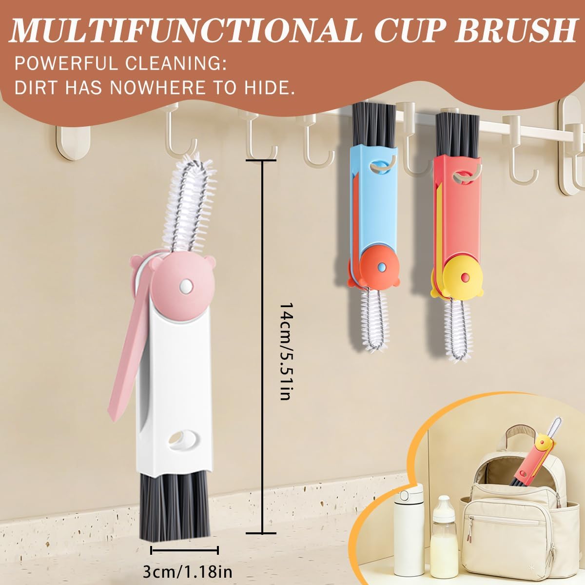3 in 1 Cup Lid Cleaning Brush, 4PCS Multifunctional Crevice Cleaning Brush for Water Bottle Insulated Cup Tumbler Lid Groove Narrow Space Detail Cleaner Home Kitchen Gadgets