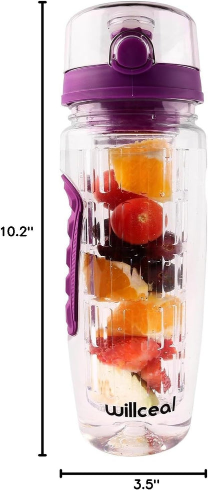 Fruit Infuser Water Bottle 32oz- Durable, Large - BPA Free Tritan, Flip Lid, Leak Proof Design - Sports, Camping