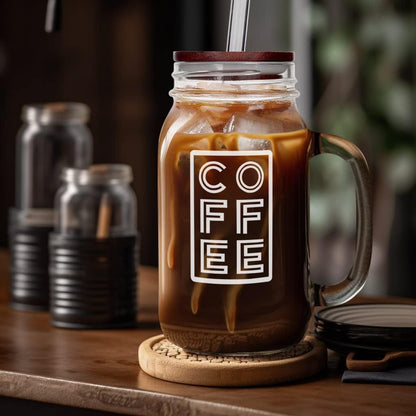 ANOTION Mason Jar Iced Coffee Cup with Lid and Straw, 24oz Regular Mouth Mason Jars with Handle Glass Coffee Drinking Glasses Tumbler Reusable Cups Bottles for Iced Coffee Cups for Travel Office Home