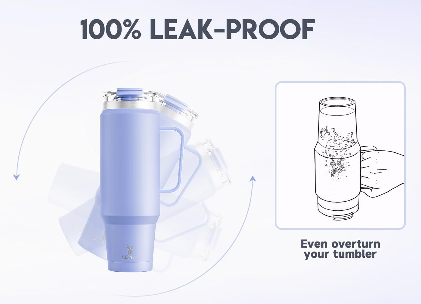 Meoky 32oz Tumbler with Handle, Stainless Steel Travel Mug with 2-in-1 Straw and Sip Lid, Vacuum Insulated Coffee Mug, 100% Leak Proof, Keeps Cold for 24 Hours or Hot for 8 Hours (Sky)