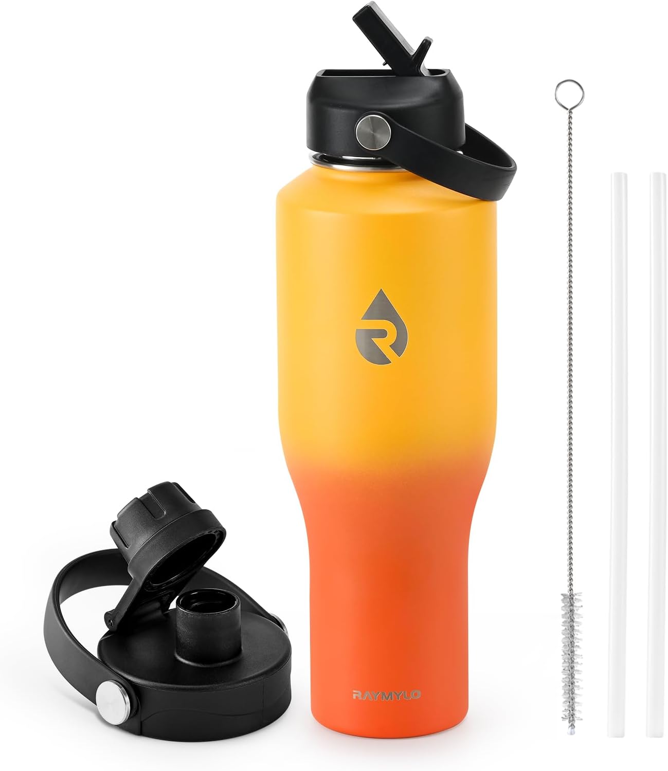 RAYMYLO 40 oz Insulated Water Bottle with Straw fit in Car Cup Holder, Triple Wall Vacuum Stainless Steel(Cold 48 hrs, Hot 24 hrs), Leakproof & Non-BPA, Hydro Travel Flask with Straw and Spout Lid