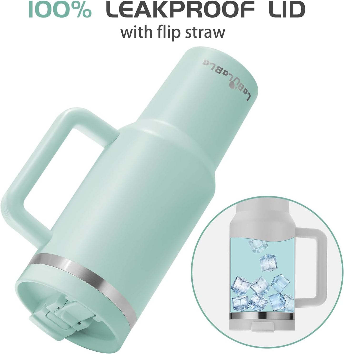 Labulabla 40oz Stainless Steel Insulated Tumbler with Flip Straw, 2-in-1 Lid, 100% Leakproof, Cup Holder Friendly, Handle, BPA-Free (light pink, 40, ounces)
