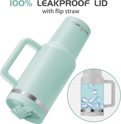 Labulabla 40oz Stainless Steel Insulated Tumbler with Flip Straw, 2-in-1 Lid, 100% Leakproof, Cup Holder Friendly, Handle, BPA-Free (light pink, 40, ounces)