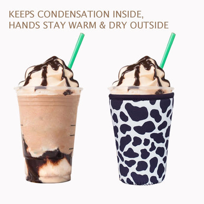Reusable Insulated Neoprene Iced Coffee Cup Sleeve, Durable Drink Sleeve for Cold Beverages, Beverage Holder for Iced Coffee, Floral Checkers
