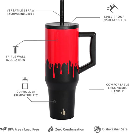 Elemental 32 oz 100% Leak Proof Tumbler with Handle & Straw - Stainless Steel Double Wall Insulated Tumbler for Hot and Cold Beverages - Travel Coffee Mug with Sip & Straw Lid - White - Colors B