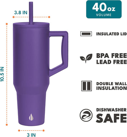 Elemental 32 oz 100% Leak Proof Tumbler with Handle & Straw - Stainless Steel Double Wall Insulated Tumbler for Hot and Cold Beverages - Travel Coffee Mug with Sip & Straw Lid - White - Colors B