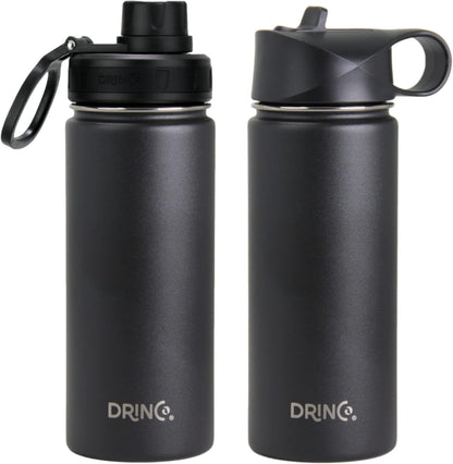 Drinco Stainless Steel Water Bottle Spout Lid Vacuum Insulated Double Wall Water Bottle Wide Mouth (40oz 32oz 22oz 18oz 14oz) Leak Proof Keep Cold Sport Camping Hiking (22 oz, 22oz Black)
