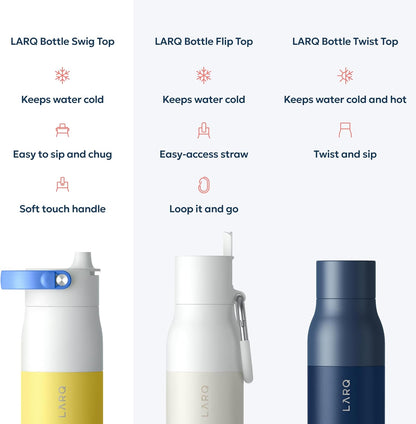 LARQ Swig Top — Insulated Stainless Steel Water Bottle with Straw, Detachable Silicone Handle, Vacuum 24h Cold, BPA-Free Metal Bottle for Gym, Travel, Office, Wide Mouth for Ice — 23 oz, Mojave Dune