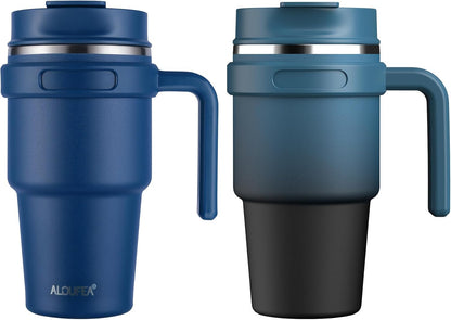 20 oz Insulated Coffee Mug Tumbler with Handle, Stainless Steel Travel Mug Tumbler with Lid and Straw,Double Wall Vacuum Leak Proof Ice Coffee Thermal Cup, Black