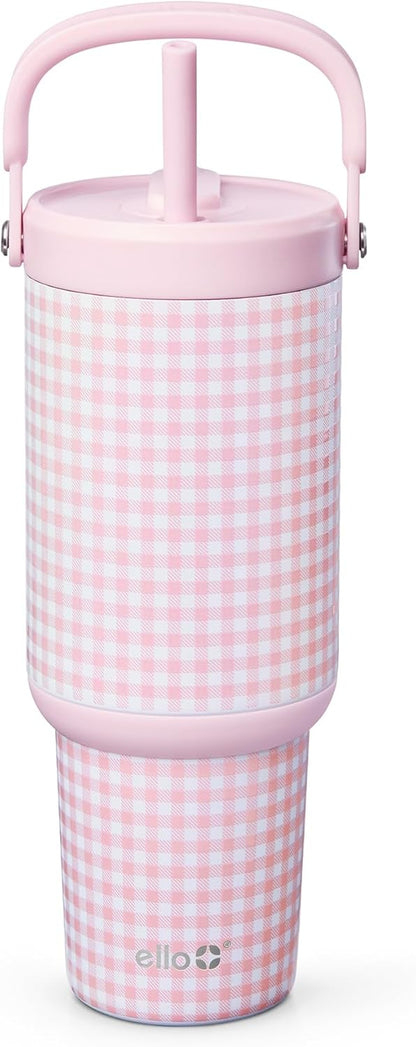 Ello Oasis Go+ 26oz Tumbler with Top Handle and Retracting Straw | Reusable Insulated Stainless Steel Cup, 100% Leakproof Water Bottle, 24 Hours Cold, Cup Holder Friendly For Travel | Wild Rasberry