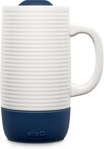 Ello Jane 18oz Ceramic Travel Mug with Handle, Splash-Resistant Slider Lid and Built-in Coaster, Perfect for Coffee and Tea, BPA Free, Dishwasher Safe, Gift for Him Her Mother's Day Birthday, Sandbar