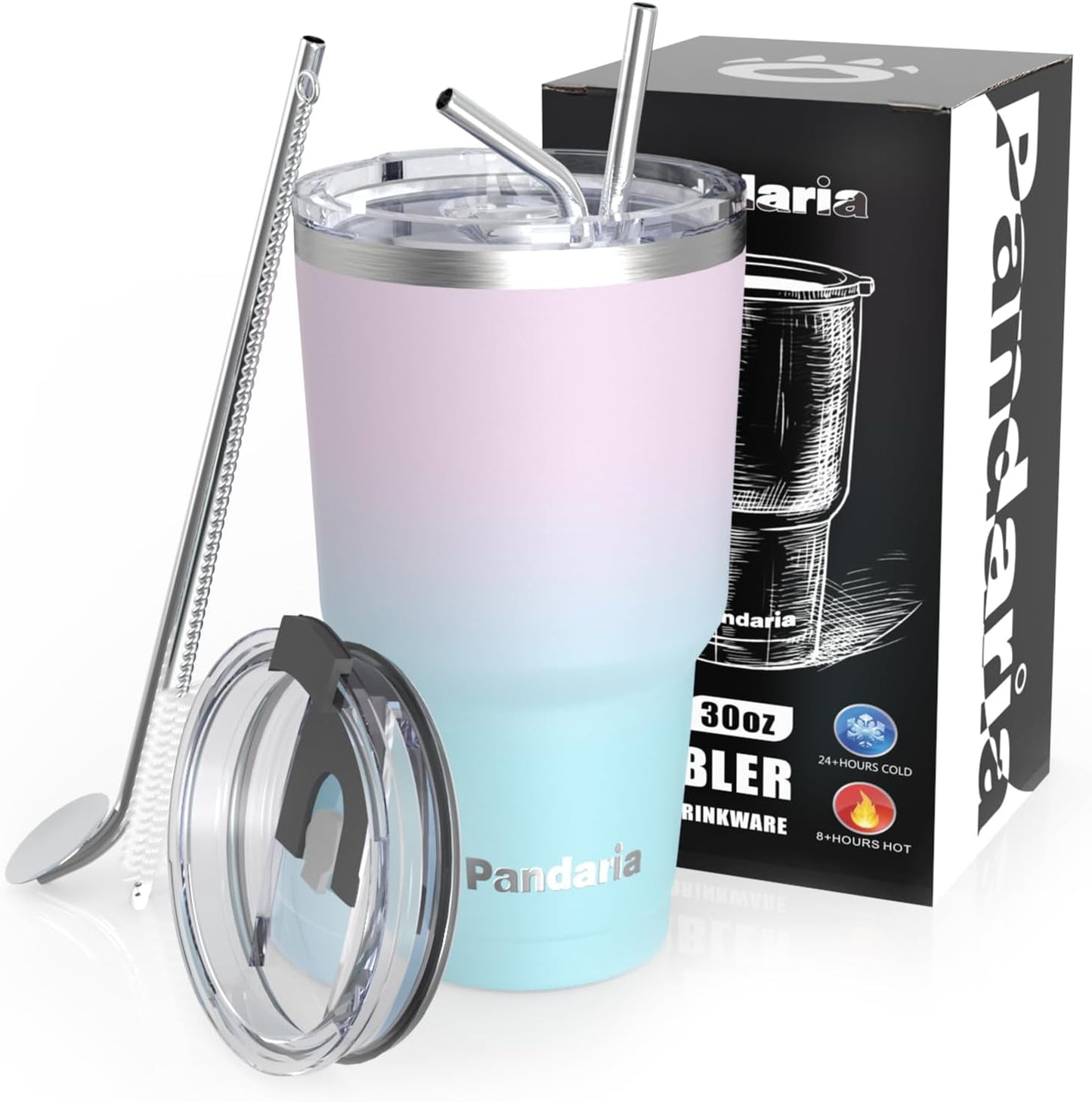 30 oz Travel Coffee Tumbler Cup, Double Wall Stainless Steel Reusable Spill Proof Tumbler with Straw, Leak Proof Insulated Tumbler with Straw for Iced Coffee, Tea & Water (Black)