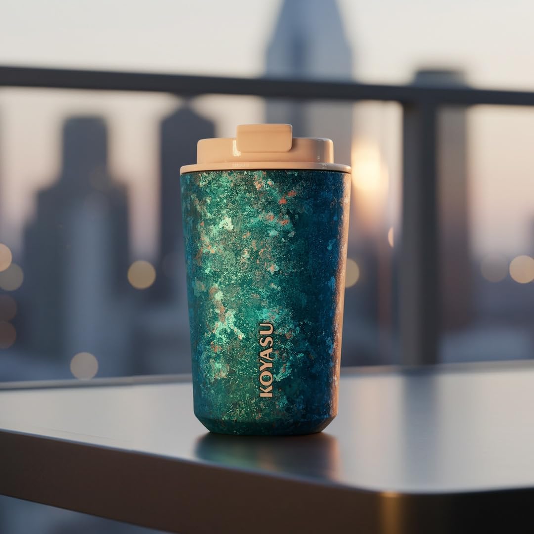 KOYASU Ti-Zen Titanium Travel Coffee Mug - 12oz Ultralight Insulated Tumbler - Leakproof Commuter Cup for Men & Office Desk Accessory - Minimalist Portable Tea Flask for Travel & Car- Indigo Blue