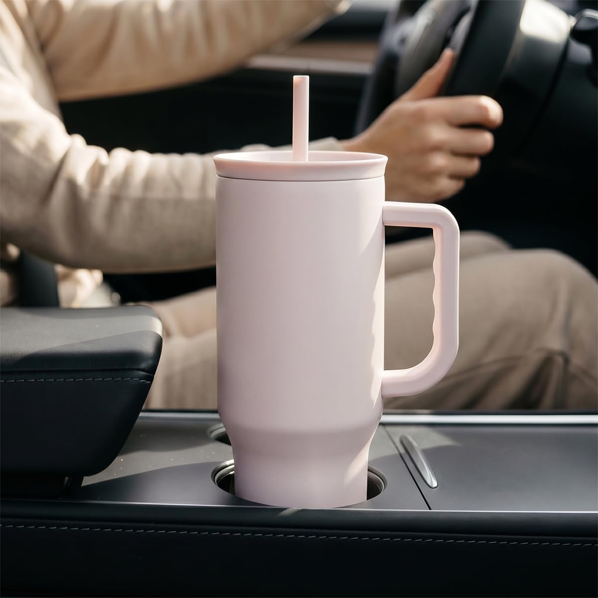 Floral Tumbler with Handle 40oz, Stainless Steel Insulated Tumblers Coffee Travel Mug Cup with Straw, Flower Coffee Cup Gifts for Women Girls, Gift for Her on Christmas Birthday Mothers Day