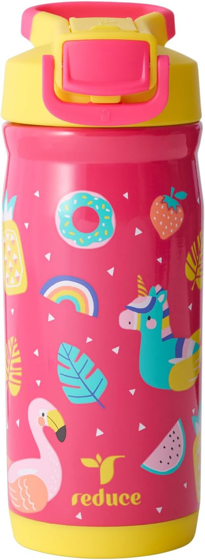 Reduce Hydrate Pro Kids 14oz Stainless Steel Insulated Water Bottle w/Straw – Spill Proof Tumbler for Kids – 30 Hour Cold Retention – Dishwasher Safe Leak-Proof Design - Abstract Flowers