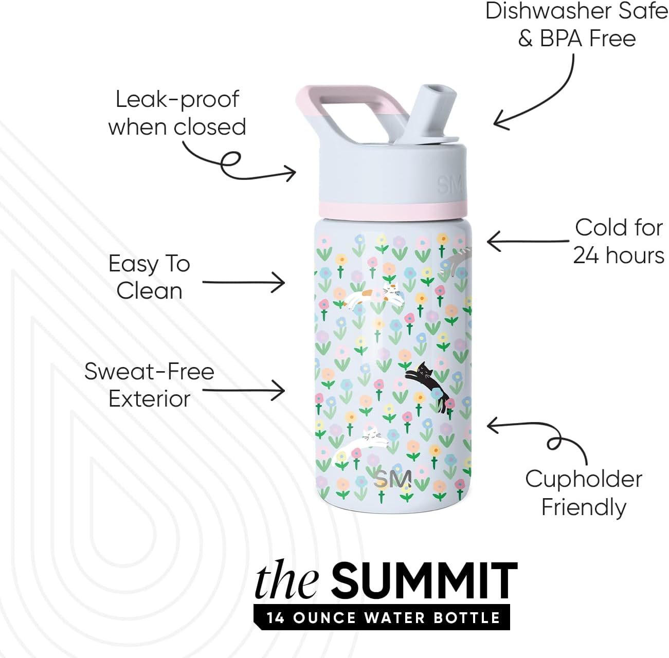 Simple Modern Kids Water Bottle with Straw Lid | 14oz Insulated Stainless Steel Kids Tumbler & Spill Proof Toddler Cup for School, Girls, Boys | Summit | Chloe Floral - Colors B