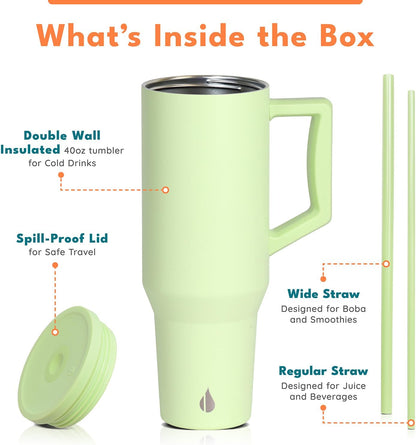 Elemental 32 oz 100% Leak Proof Tumbler with Handle & Straw - Stainless Steel Double Wall Insulated Tumbler for Hot and Cold Beverages - Travel Coffee Mug with Sip & Straw Lid - White - Colors A