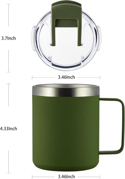 12oz Insulated Coffee Mug Cup with Handle, Stainless Steel Travel Coffee Mug with Flip Lid, Double Wall Vacuum Coffee Tumbler, Navy