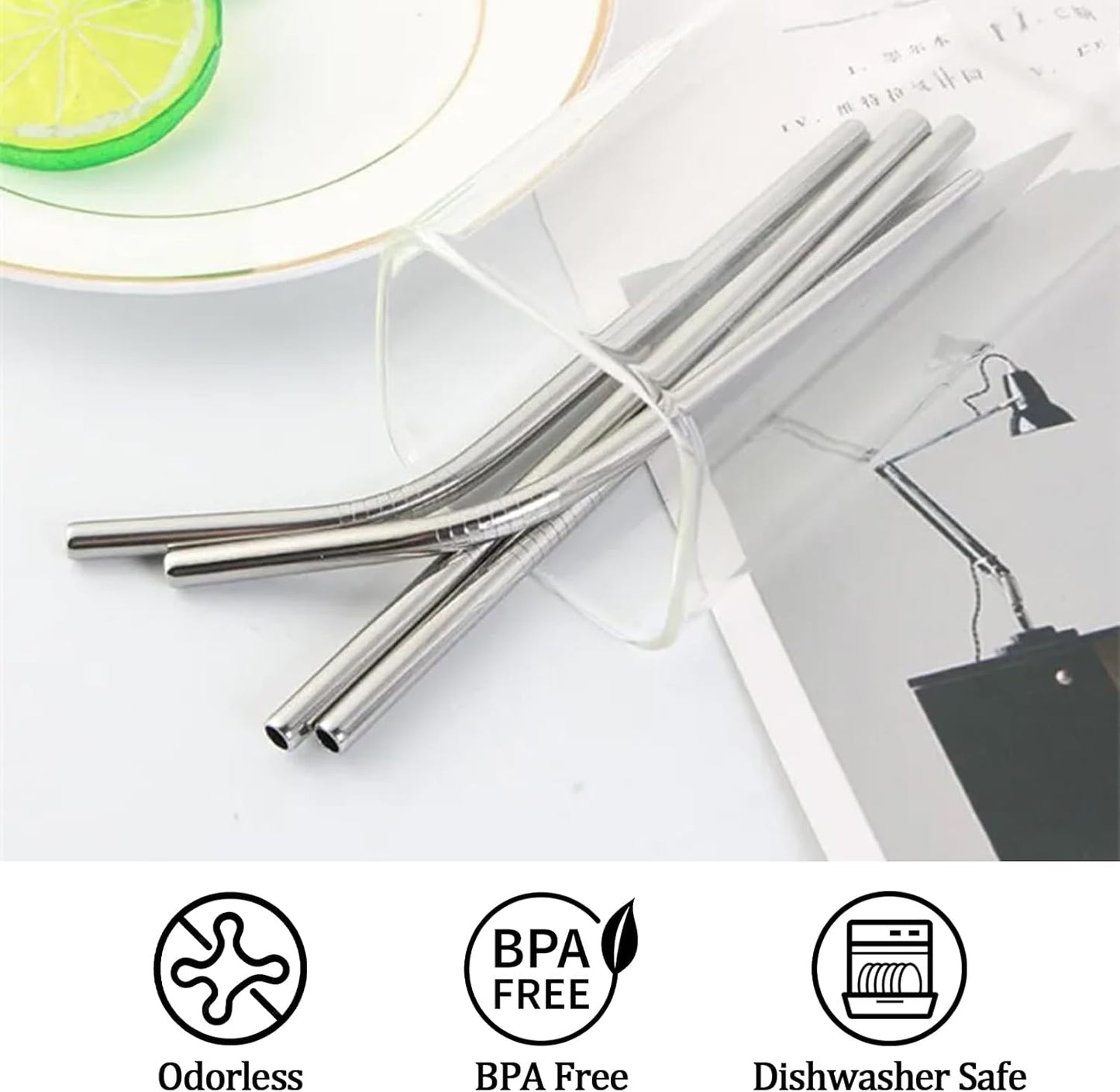 6 Pack Stainless Steel Straw Replacement 40 oz for Stanley Tumbler,3 Straight + 3 Curved Reusable Straws with Cleaning Brush, Compatible for 40oz Stanley Cup Tumbler