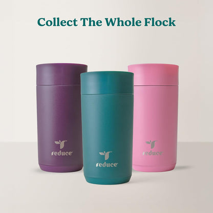 REDUCE Perk 10oz Insulated Coffee Tumbler – Leak-Proof with Lockable Lid and Vacuum Insulation–Durable Stainless Steel–Fits Car Cup Holders–One-Handed Travel Mug in Sand Leopard Print-Gentle Lavender