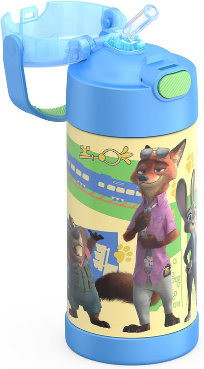 THERMOS FUNTAINER Water Bottle with Straw - 12 Ounce - Kids Stainless Steel Vacuum Insulated Water Bottle with Lid, Bluey - Colors B