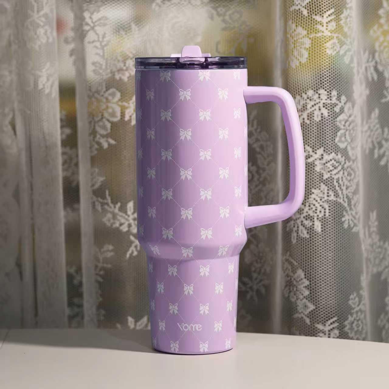 YOME 40oz Nurse Tumbler with Handle and Flip Straw | Stainless Steel Insulated Water Bottle | Keeps Drinks Cold | Dishwasher Safe | Cupholder Friendly | Gift Gym Travel Yoga