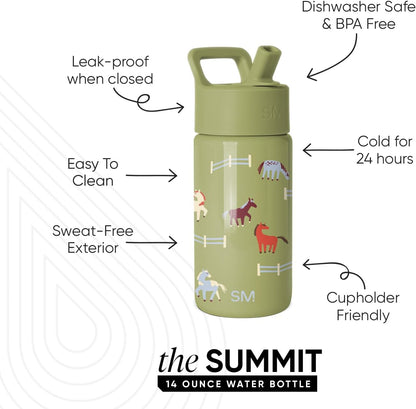 Simple Modern Kids Water Bottle with Straw Lid | 14oz Insulated Stainless Steel Kids Tumbler & Spill Proof Toddler Cup for School, Girls, Boys | Summit | Chloe Floral - Colors A