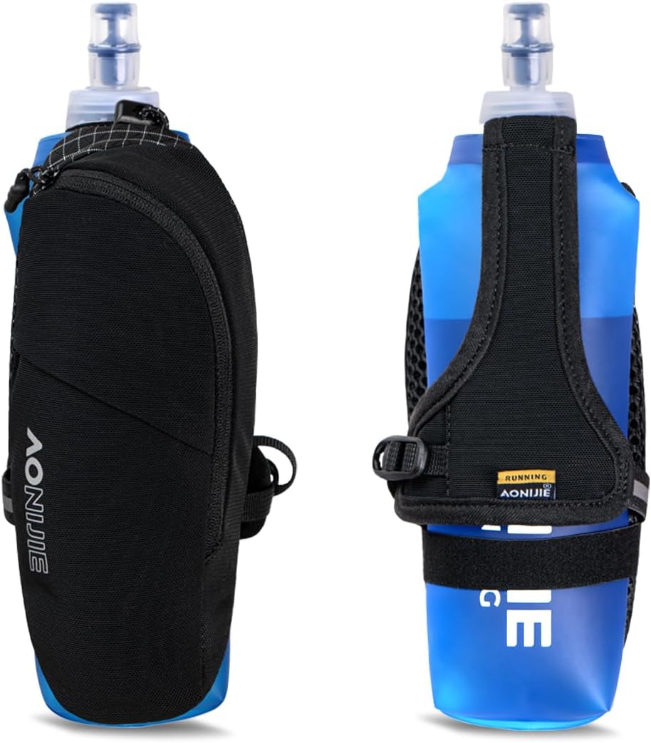 AONIJIE Handheld Water Bottle Running Small, 17oz (500ml) Soft Flask with Adjustable Strap Pocket, Lightweight Hand Water Bottle for Runners Marathon Hiking