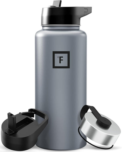 IRON °FLASK Camping & Hiking Hydration Flask with Straw, Wide Mouth Insulated Stainless Steel Sports Water Bottle - 22 oz Aurora