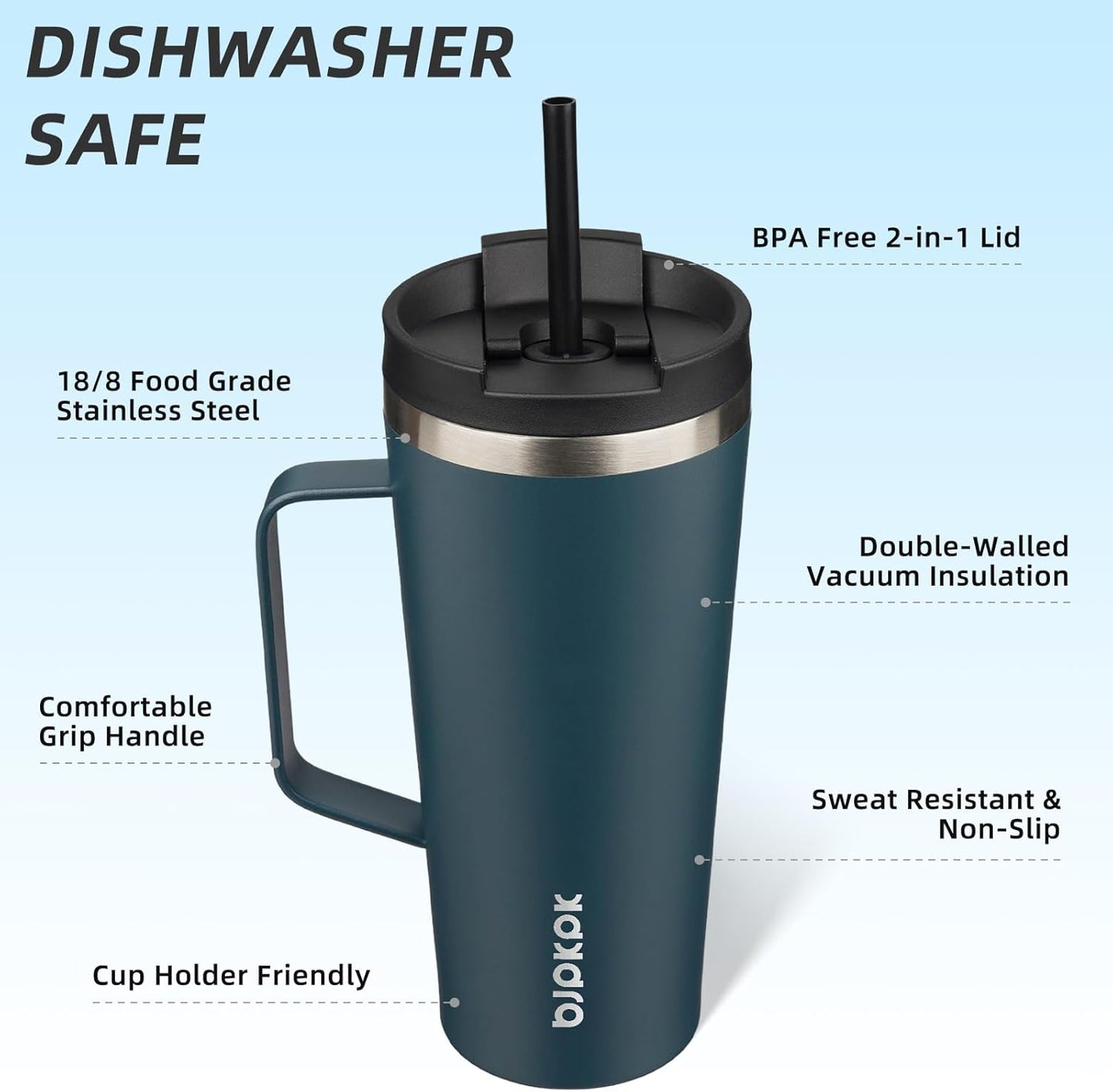 BJPKPK Insulated Tumbler with Handle, 18oz Insulated Tumblers with Lid and Straw, Stainless Steel Metal Water Bottles, Coffee Travel Mugs, Cups, Marshmallow