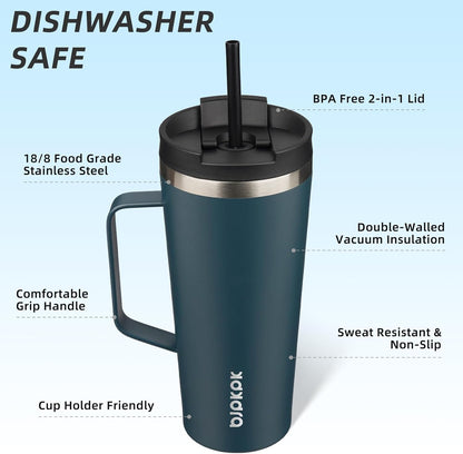 BJPKPK Insulated Tumbler with Handle, 18oz Insulated Tumblers with Lid and Straw, Stainless Steel Metal Water Bottles, Coffee Travel Mugs, Cups, Marshmallow