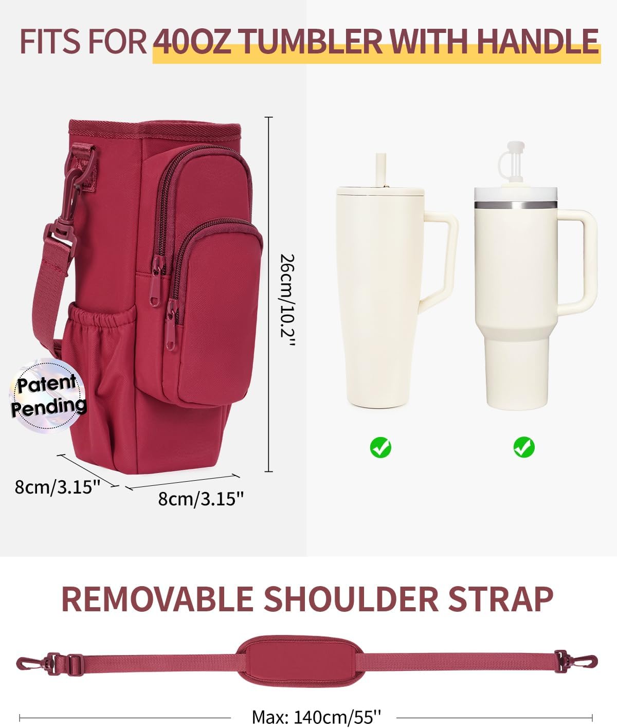 sportsnew Water Bottle Carrier Bag with Phone Pocket for 30oz 40oz Tumbler with Handle Accessories Insulated Water Bottle Holder Pouch with Strap Crossbody with Straw Cover