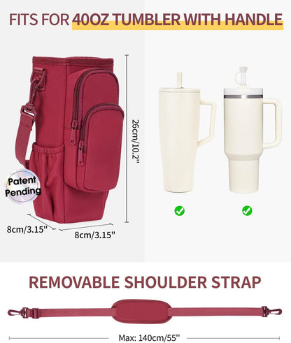 sportsnew Water Bottle Carrier Bag with Phone Pocket for 30oz 40oz Tumbler with Handle Accessories Insulated Water Bottle Holder Pouch with Strap Crossbody with Straw Cover