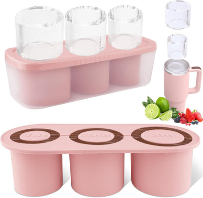 Fu Store Ice Cube Tray for Tumbler Cup 30-40 oz, 3pcs Silicone Ice Cube Molds With Lid and Bin for Chilling Cocktails Whiskey Drinks Juice Coffee Easy Fill and Release Ice Maker (Black, 40 oz)