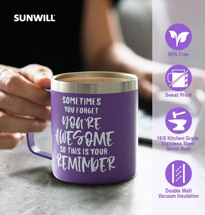 SUNWILL Travel Coffee Mug with Lid, Insulated Tumbler with Handle, 14 oz Stainless Steel Cup for Ice, Water, Tea, Rose Gold