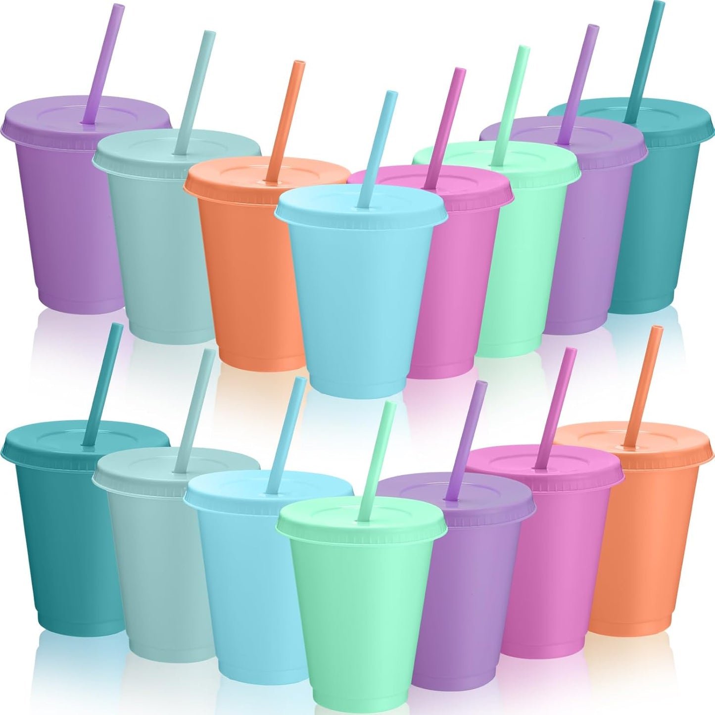 Sieral 30 Pack Cups with Lids and Straws Kids Tumbler with Straw Reusable Water Bottle Iced Coffee Travel Mug Adults Plastic Cups for Parties 16 oz (Candy Colors)